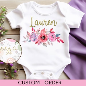 Png Floral Girl Name Descarga digital, Png Floral Girl Baby Onesie, Pedido personalizado, Descarga instantánea, Nombre floral, Sublimación