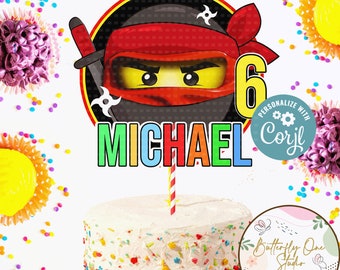 Editable Ninja Cake Topper, Ninja Birthday Boy  Cake Topper,Ninja  Birthday Party, Ninja Cake Topper JPG, PDF File, Cake Topper, Printables