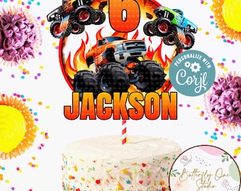 EDITABLE Monster Truck Cake Topper, Monster Truck Birthday Party Cake topper, Monster Truck Birthday, Instant Download, Monster Truck Decor