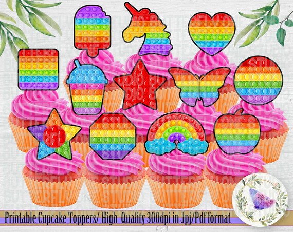 Fidget Toy Party Cupcakes Toppers Pop 