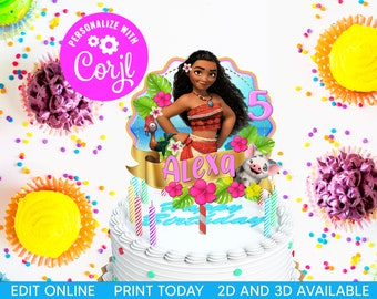 Editable Moana Birthday Cake Topper Printable Moana Birthday Party Moana Party Decor Party Printable DIY JPG PDF File Moana Cake Topper