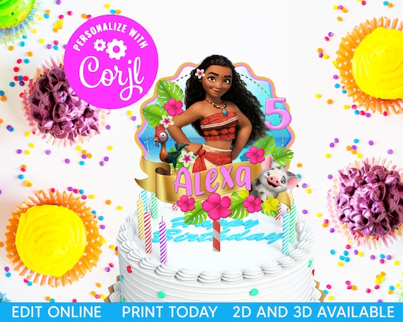 Editable Moana Birthday Cake Topper Printable Moana Birthday Party Moana  Party Decor Party Printable DIY JPG PDF File Moana Cake Topper