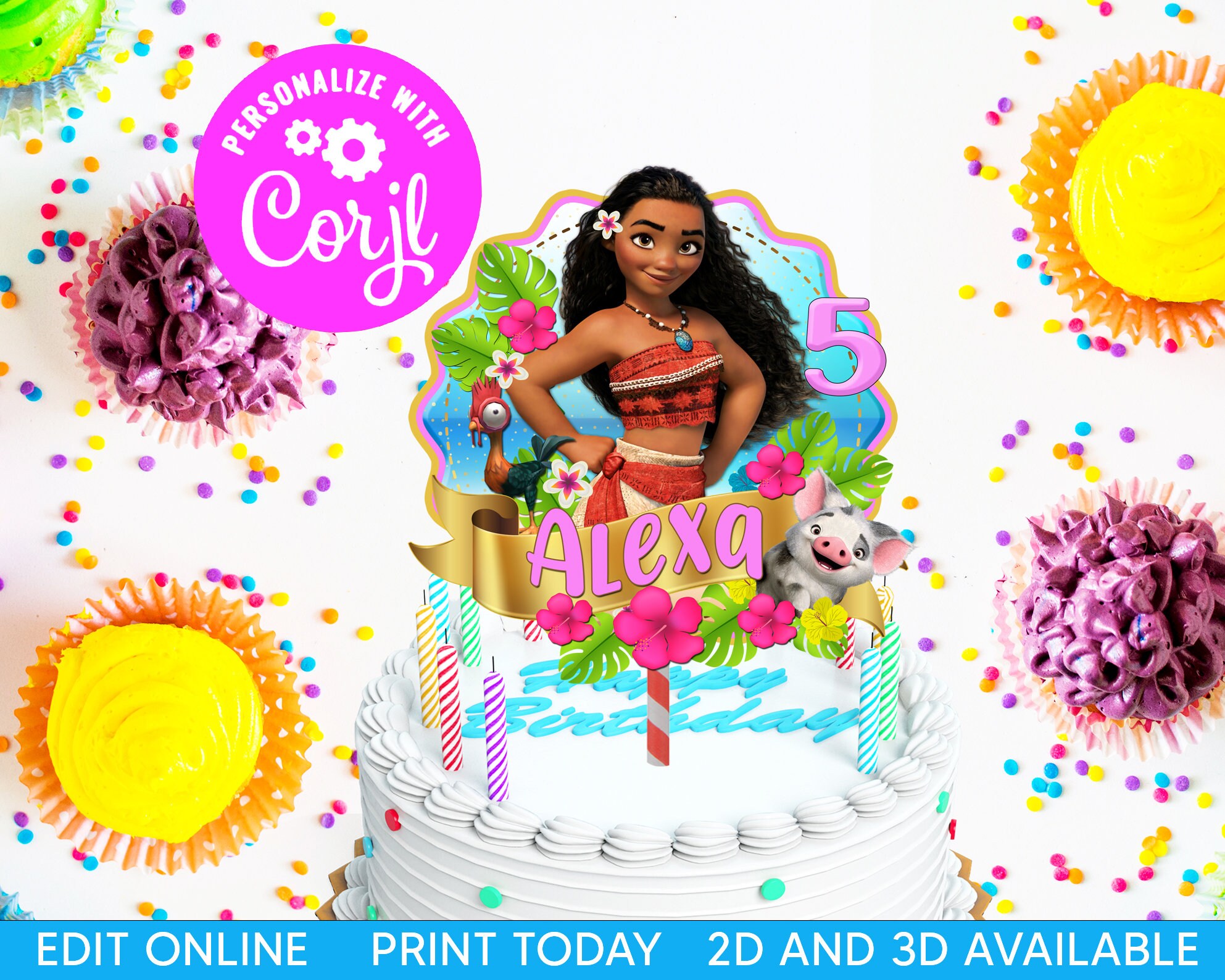 Editable Moana Birthday Cake Topper Printable Moana Birthday Party Moana Party Decor Party Printable DIY JPG PDF File Moana Cake Topper - Etsy