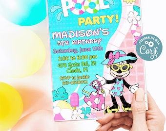 Editable Pool Party Girl  Invitation, Pool Party Invitation, Pool  Party Theme Girl Invite, Pool Birthday Party  Invitation, Digital File