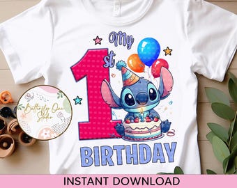 Png  Stitch First Birthday , First Stitch Birthday Tshirt Design , Digital file, Instant Download, Baby First Birthday  Stitch Tshirt design