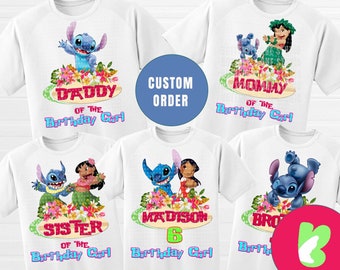 PNG Family Pack Lilo y Stitch camiseta cumpleañera PNG, archivo digital Lilo y Stitch cumpleañera familia, cumpleañera personalizada