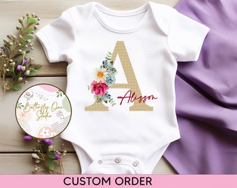 Png ,Floral Letter Name Digital Download, Png Baby Bodysuit Design, Custom Order, Personalized, Floral Name Girls. Digital File,Sublimation