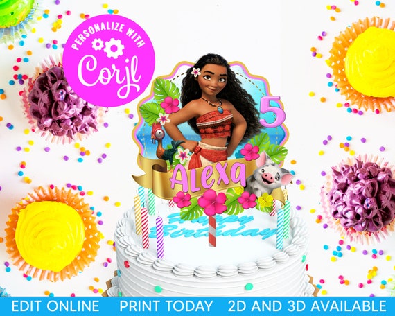 Editable Moana Birthday Cake Topper Printable Moana Birthday - Etsy