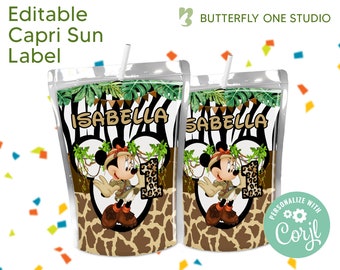 EDITABLE Capri Sun Labels Minnie Safari Party, Capri Sun labels Minnie Safari, Editable Template, Instant Download Editable Template