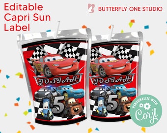 Cars Movie Pixar Capri Suns Cars Lightning Party Decorations Birthday Party Printables Party Capri Suns Labels Cars Theme EDITABLE Instant
