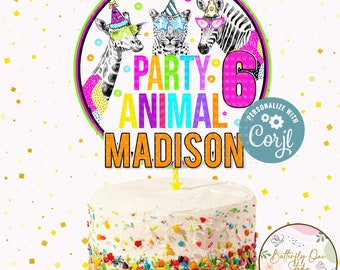 EDITABLE Party Animal Birthday Cake Topper, Party Animal Cake Topper, Party Animal Decor, Editable Wild Party Animal Printable  Cake Topper