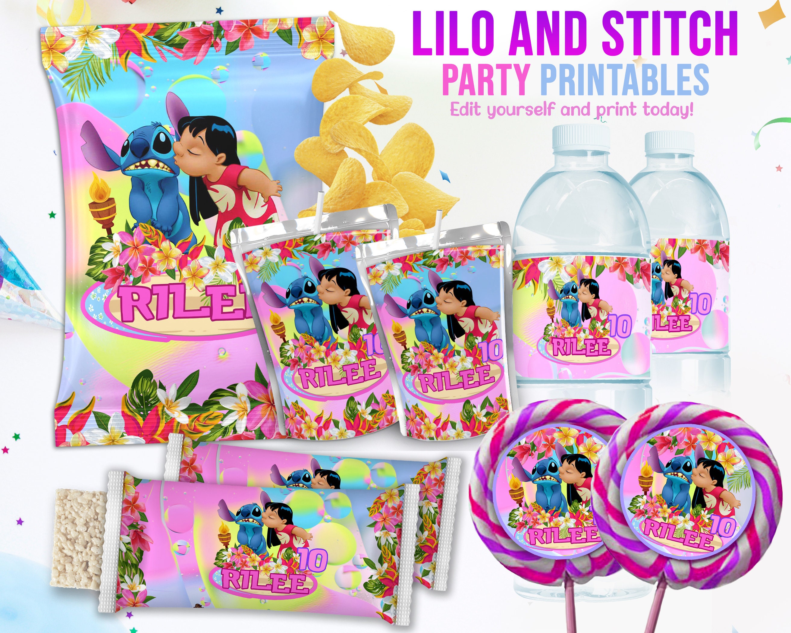 Disney Lilo & Stitch Décoration de fête d'anniversaire pour les enfants,  Favoris et fournitures de fête à thème de dessin animé, Accessoires de  disposition du lieu, comprend des ballons, Bannière, Gâteau T