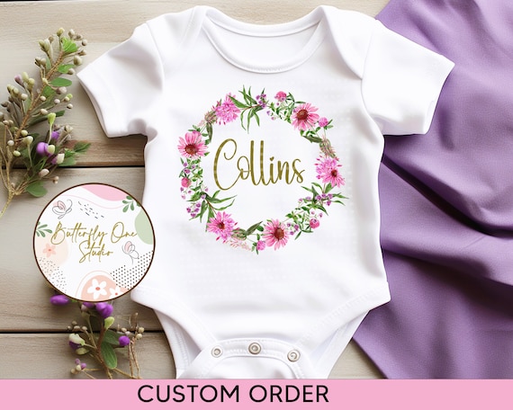 PNG Floral Baby Name Personalized Baby Bodysuit, PNG Digital Download, Png  Baby Girl Design, Png Baby Clothes, Customized Baby Clothes, PNG