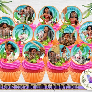 Printable Moana Cupcakes  Toppers, Moana Birthday Party Cupcakes Topper, Cupcake Toppers Party Instant Download, Moana Party Cupcake Toppers