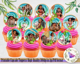 Printable Moana Cupcakes  Toppers, Moana Birthday Party Cupcakes Topper, Cupcake Toppers Party Instant Download, Moana Party Cupcake Toppers