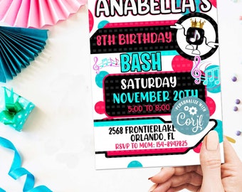 Musical Birthday Girl  Invitation, Musical Birthday Party  Invitation ,Musical Party Theme Invite,  Musical Digital Invite, Party Printable