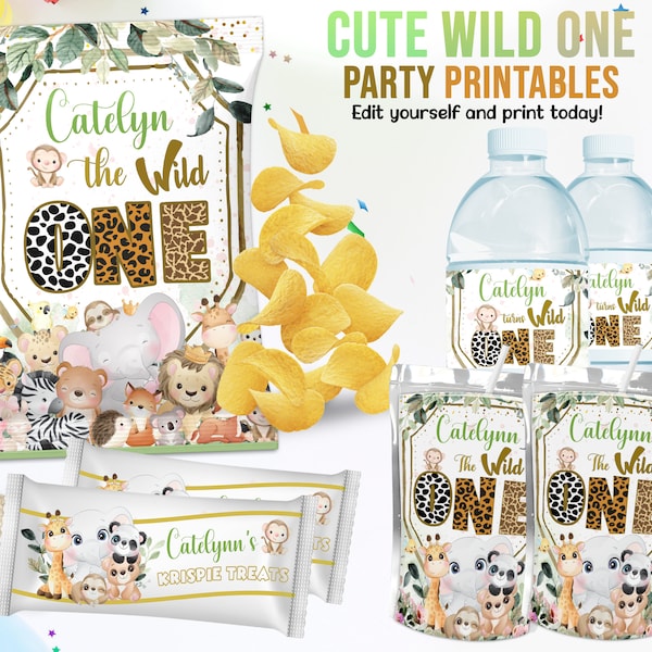 Bearbeitbare Kinder Geburtstagsparty Vorlage, Wild One Birthday Theme Kit, Sofort Download Geburtstag Party Kit, Wild Onne Etiketten Chip Taschen