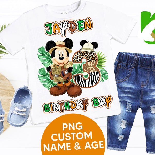 PNG  Safari Kids  T-shirt Birthday Boy, Png  Digital File Safari  Birthday,,Png Customize Name and Age ,Digital File, Sublimation, Dtg print