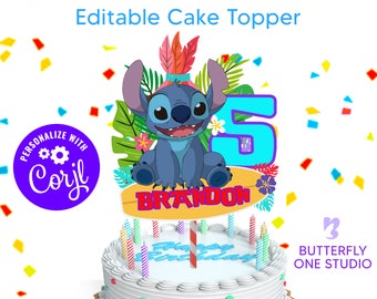 EDITABLE Stitch Cake Topper Stitch Printable Birthday Party Custom Stitch Cake Topper Birthday Cake Topper Printable Instant Download