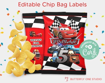 Cars Movie Pixar Chip Bags Cars Lightning Party Decorations Birthday Party Printables Party Chip Bag Labels Cars Theme EDITABLE Instant