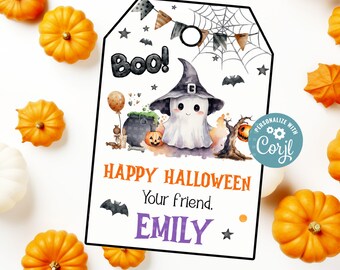 Étiquettes de remerciement mignonnes d’Halloween modifiables, étiquettes de remerciement fantôme aquarelle d’Halloween, étiquettes de remerciement d’Halloween, joyeuse fête d’enfants d’Halloween
