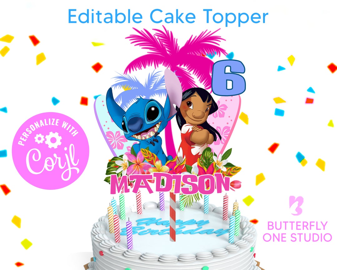 Editable Lilo and Stitch Cake Topper Printable Lilo and Stitch Birthday