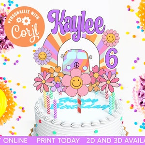 EDITABLE Groovy Cake Topper Birthday Girl Party, Groovy Party cake Topper, Retro Groovy Birthday, Digital File,Groovy Birthday Girl, Groovy