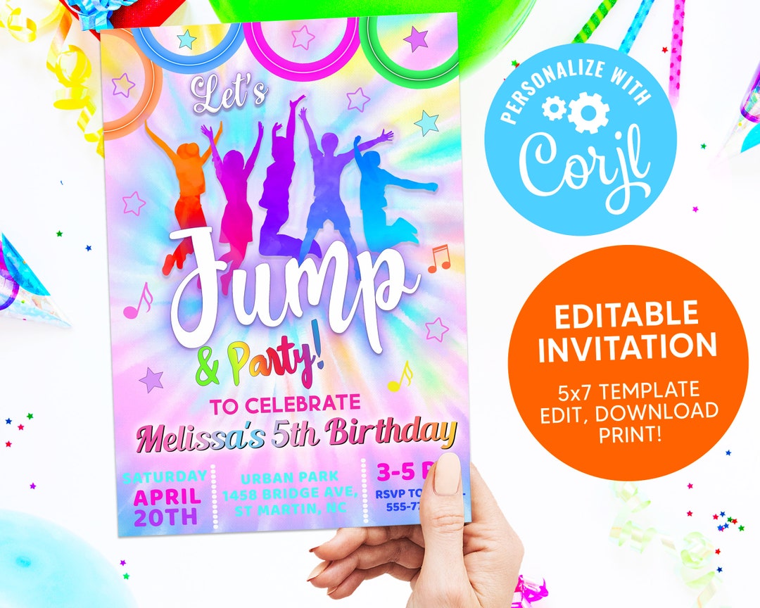 EDITABLE Let's Jump & Party Birthday Invite Kids Birthday Etsy