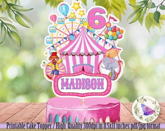 Druckbare Zirkus Cake Topper, Zirkus Geburtstagskind, Zirkus Pink Geburtstag Party Dekor, Zirkus Party Thema, Digital Cake Topper, Party Decor