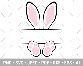 Pode incluir: Esboço preto e branco de um coelho com orelhas e pés cor-de-rosa. O coelho tem um espaço em branco no meio para adicionar texto.