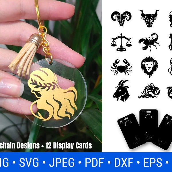 Astrology Keychain Svg Bundle, Zodiac SVG, Astrology Sign Keychain, Circle Keychain, Keychain Patterns, Zodiac Signs Svg, Keychain Packaging