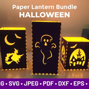 Halloween Lantern SVG, 3D Lantern Bundle, Halloween lantern template, Luminary Decor Centerpiece, LED Lantern, SVG Cricut, Silhouette