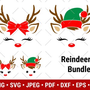 Reindeer with bow, Christmas Svg, Reindeer Svg, Reindeer bundle, Christmas bundle, Cute Christmas Svg, Cricut & Silhouette Files