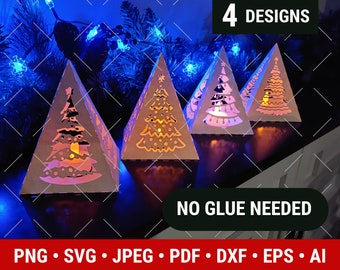 Christmas Lantern SVG, 3D Lantern Bundle, Christmas Pyramid template, Luminary Decor Centerpiece, LED Lantern, SVG Cricut, Silhouette