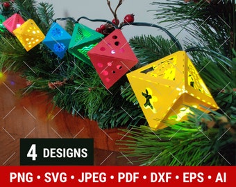 Christmas Decoration SVG, 3D Lantern Bundle, Christmas Octahedron template, Luminary Decor, String Lights LED, SVG Cricut, Silhouette