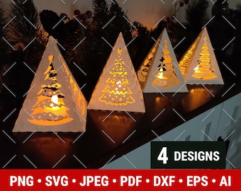 Christmas Lantern SVG, 3D Lantern Bundle, Christmas Pyramid template, Luminary Decor Centerpiece, LED Lantern, SVG Cricut, Silhouette