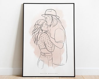 PORTRET KOPPELS, aangepast lijnportret, lijntekening van foto, cadeau stel, gepersonaliseerde geschenken, zeer fijne tekeningen, digitale prints, jubileumcadeau