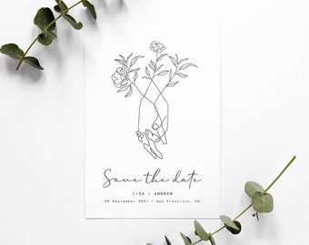 SAVE THE DATE template, Minimalistic Save the Date card, Minimal wedding invitation, Minimalist wedding, Modern wedding Stationery, Line art