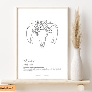 ARIES ZODIAC PRINT definition, Aries line art, Aries gifts, Aries astrology poster, Horoscope illustration, Zodiac dictionary traits, Poster