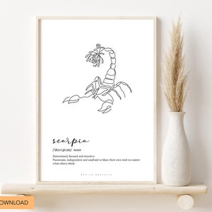 ESCORPIO ZODIAC PRINT, Impresión de definición de Escorpio, Autoregalo, Cartel de Escorpio, Impresión de astrología, Constelación de Escorpio, Impresión de pared del Zodíaco
