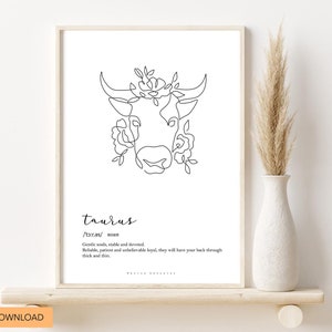 TAURUS ZODIAC PRINT, Taurus definition, Zodiac gifts, Taurus poster, Astrology print, Horoscope drawing, Zodiac dictionary, Taurus traits