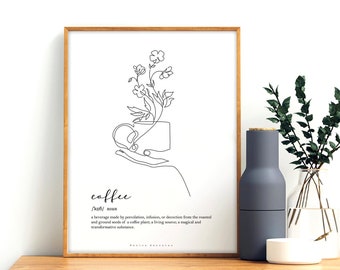 BUT FIRST COFFEE print, Coffee line art illustration, Coffee poster, Kitchen wall art, Minimalistic kitchen decor, Line art poster
