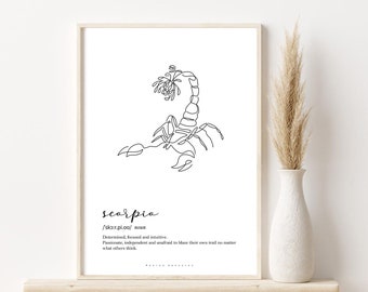 SCORPIO ZODIAC PRINT, Scorpio definition print, Self gift, Scorpio poster, Astrology print, Scorpio constellation, Zodiac wall print