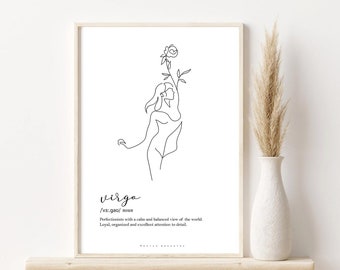 VIRGO ZODIAC PRINT, Virgo definition print, Self gift, Virgo line art poster, Virgo, Virgo constellation, Zodiac wall print