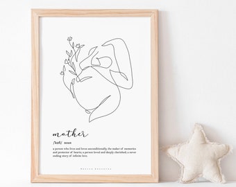 MOTHER DEFINITION PRINT, Nursery home decor, Nursery printable, Motherhood print, Gift for mom, Dictionary print, Line art print, New mom