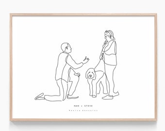 CUSTOM ENGAGEMENT PORTRAIT Gift, Engagement line drawing, Custom couple portrait, Wedding proposal, Engagement sentimental gifts