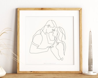 CUSTOM LINE PORTRAIT, Line art illustration, Personalized line drawing from photo, Custom couple portrait, Personalized gifts