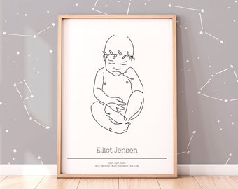PERSONALIZED BIRTH POSTER, Birth poster scale, Custom made Newborn Poster, Personalized baby poster, Birth gift, Baby line art - Digital