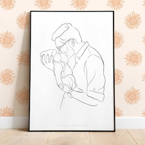 FATHER&#39;S DAY GIFT, Family illustration portrait, Custom line drawing from photo, Gift for dad, Step dad gift, Line portrait for dad, Digital