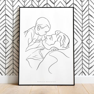 CADEAU DE LA FÊTE DES PÈRES, Dessin au trait personnalisé, Cadeau pour papa, Portrait dillustration de famille personnalisé, Cadeaux personnalisés pour lui, Cadeau de beau-père image 1